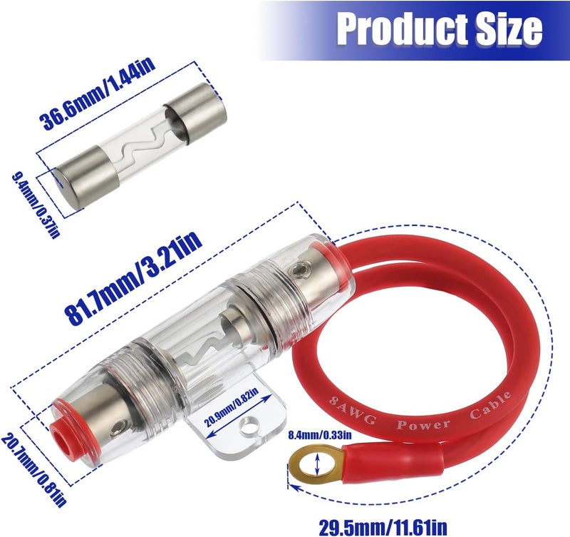 BOJACK 8 Gauge AWG 1ft Power Wire with 40 Amp AGU Fuse Holder 40A（Pack of 2） - Image 2